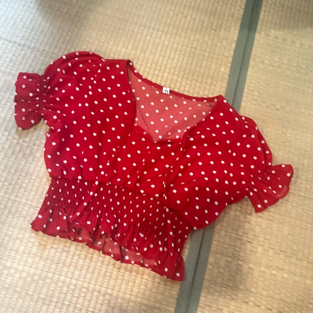 YesStyle Red and White Polka Dot Crop Top